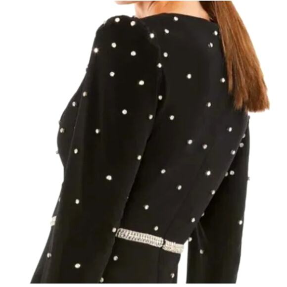 Mac Duggal NWT Size 8 Black Maxi 67874 Jeweled Plunge V Neck Long Sleeve Gown - Picture 3 of 16